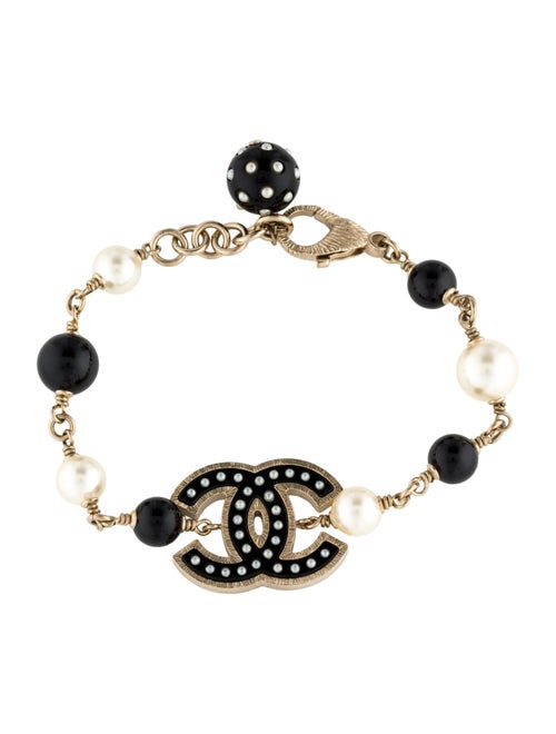 Chanel Faux Pearl & Resin CC Beaded Link Bracelet