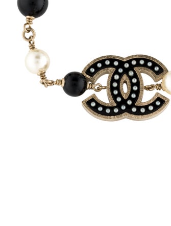 Chanel Faux Pearl & Resin CC Beaded Link Bracelet