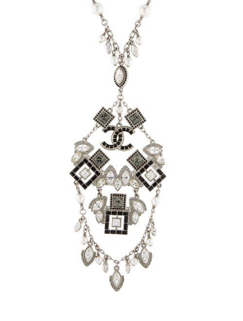 Chanel Faux Pearl & Stass CC Statement Pendant Necklace