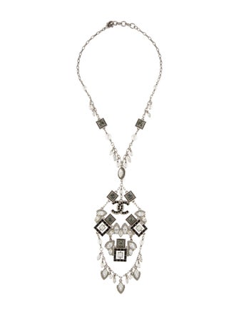 Chanel Faux Pearl & Stass CC Statement Pendant Necklace