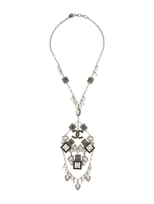 Chanel Faux Pearl & Stass CC Statement Pendant Necklace