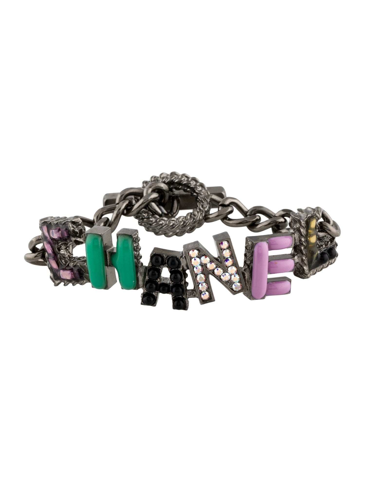 Chanel Strass & Enamel 'CHANEL' Logo Bracelet