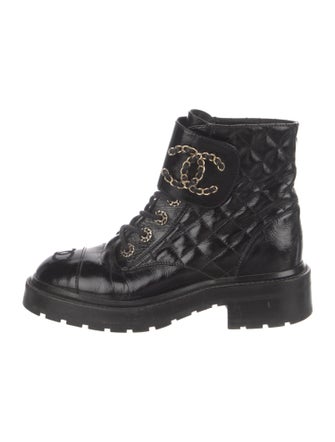 Chanel Interlocking CC Logo Patent Leather Combat Boots
