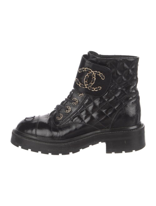 Chanel Interlocking CC Logo Patent Leather Combat Boots