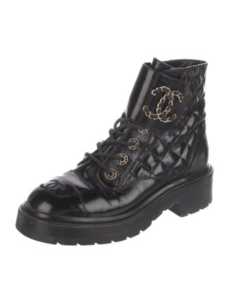 Chanel Interlocking CC Logo Patent Leather Combat Boots