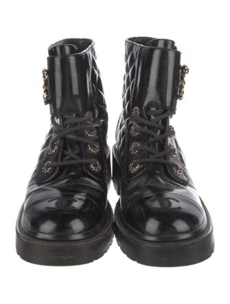 Chanel Interlocking CC Logo Patent Leather Combat Boots