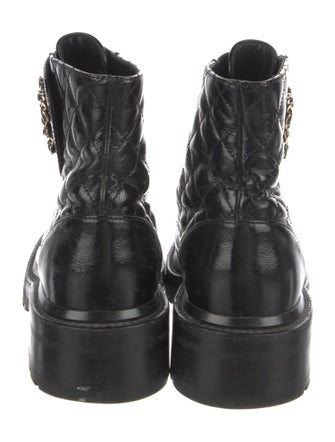 Chanel Interlocking CC Logo Patent Leather Combat Boots