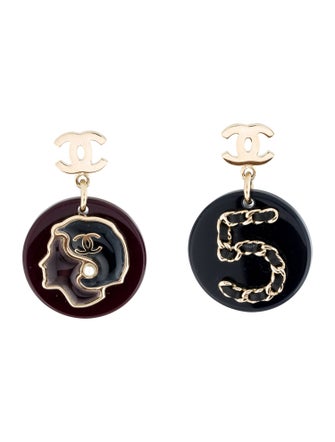 Chanel Faux Pearl, Resin & Leather No.5 Earrings
