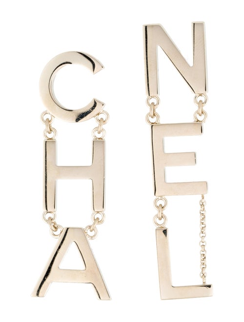 Chanel 'CHA-NEL' Drop Earrings