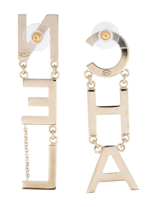 Chanel 'CHA-NEL' Drop Earrings