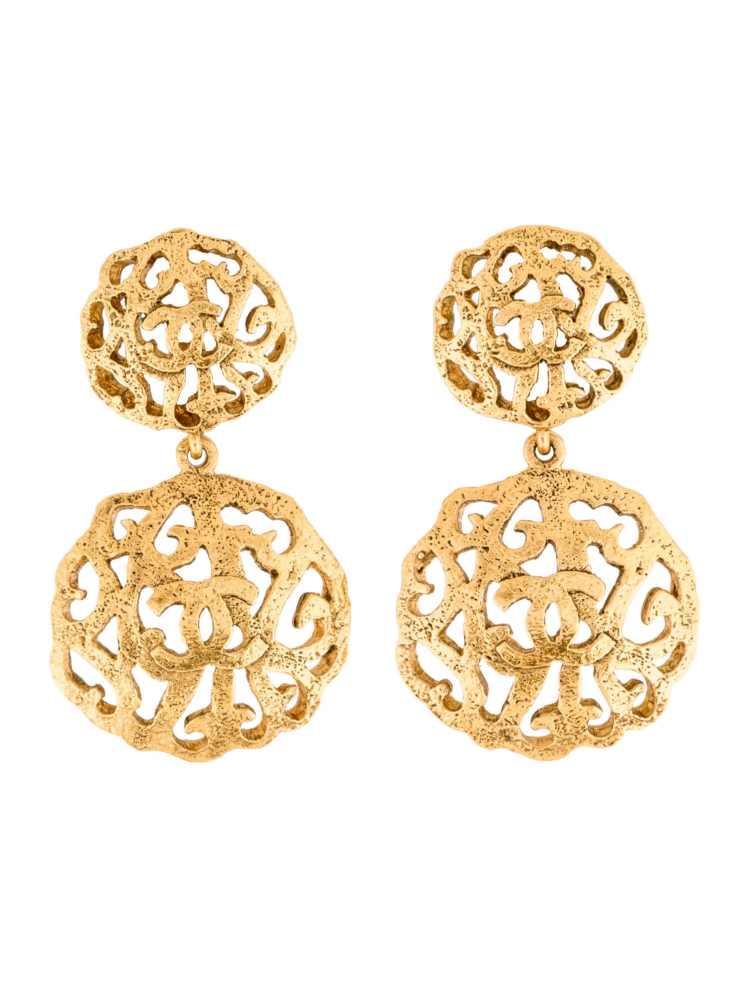 Chanel Vintage CC Filigree Clip-On Drop Earrings