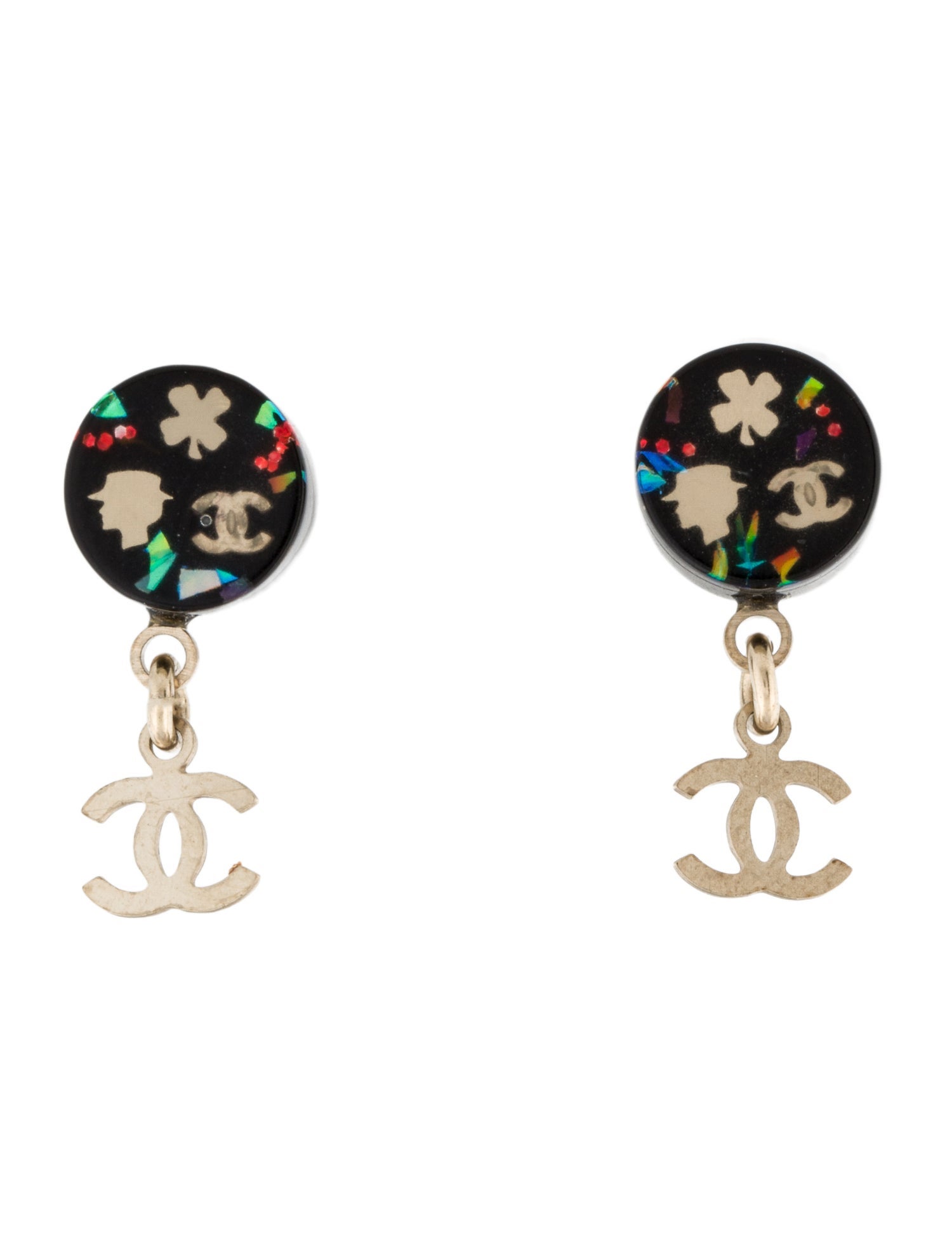 Chanel Resin & Glitter CC Drop Earrings