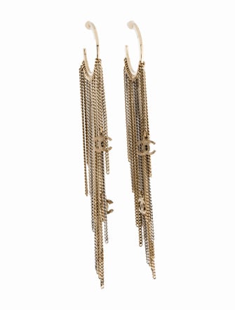 Chanel Chain Drop CC Hoop Earrings