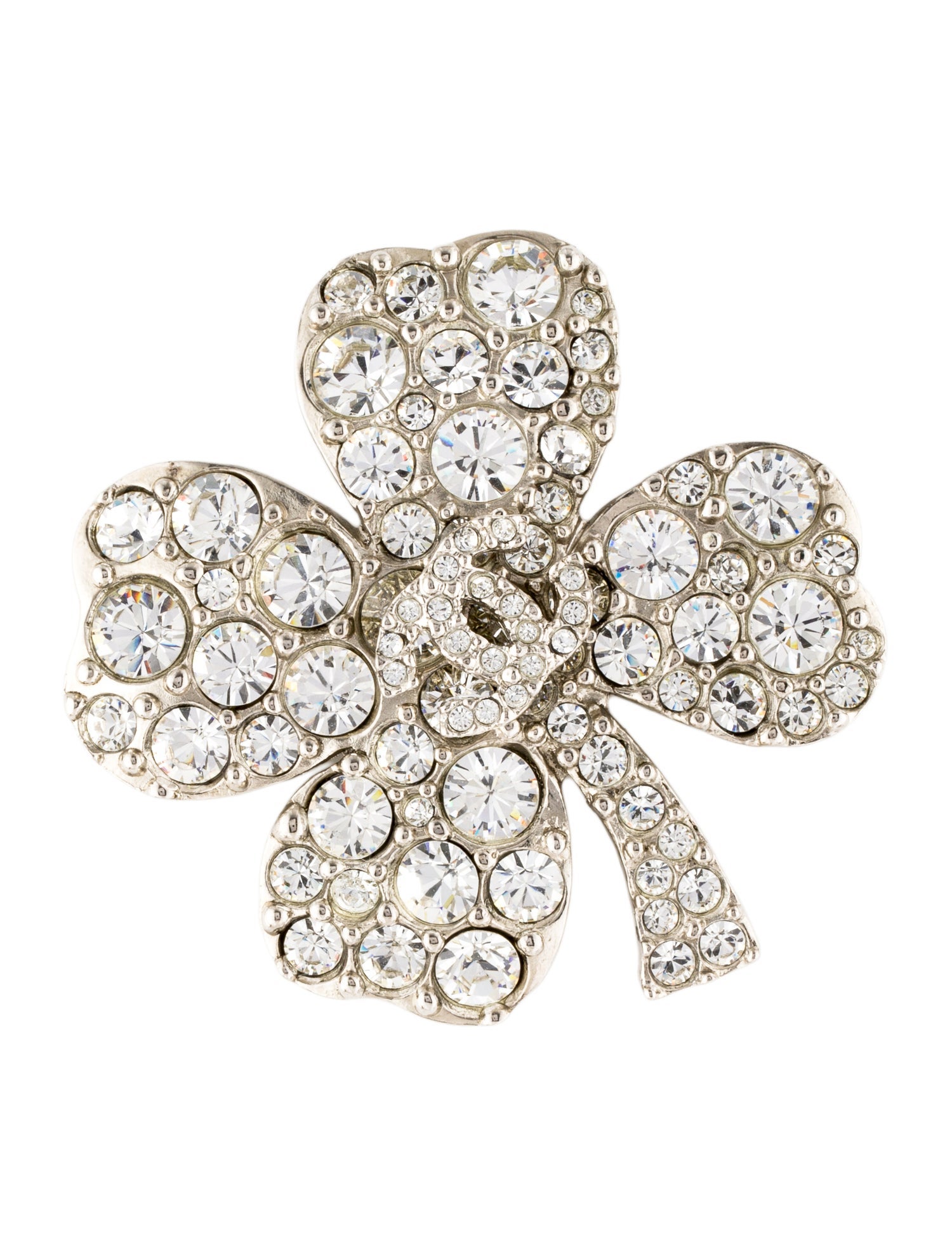 Chanel Strass CC Clover Brooch