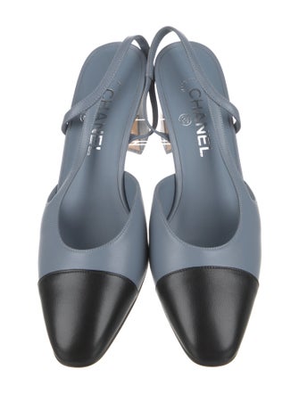 Chanel Interlocking CC Logo Leather Slingback Pumps