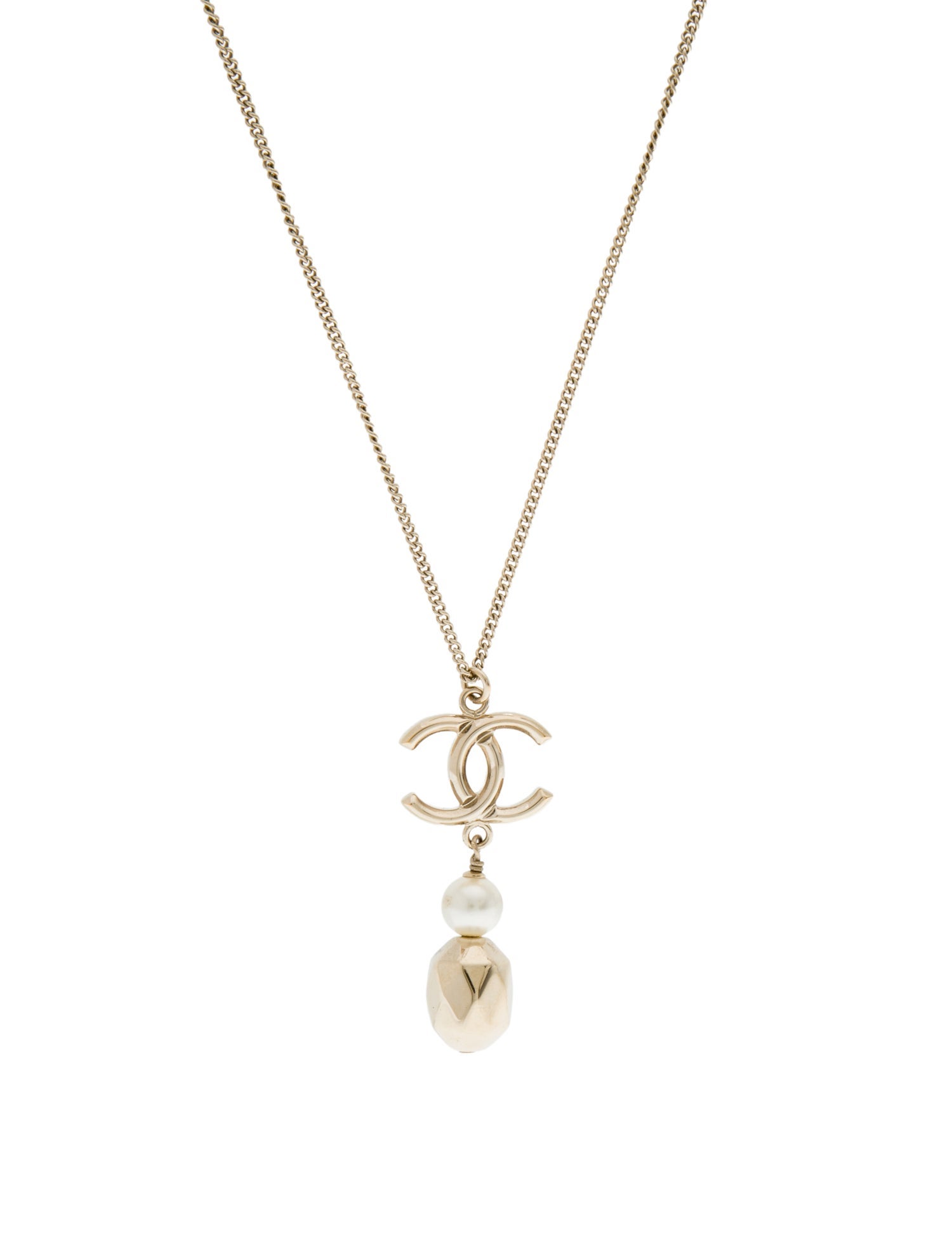 Chanel Faux Pearl CC Pendant Necklace