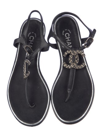 Chanel Interlocking CC Logo Leather T-Strap Sandals