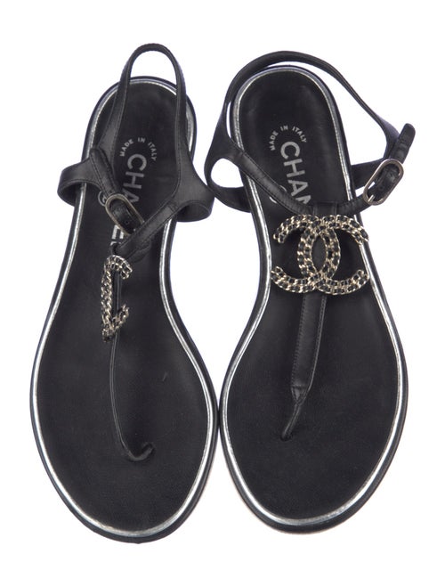 Chanel Interlocking CC Logo Leather T-Strap Sandals