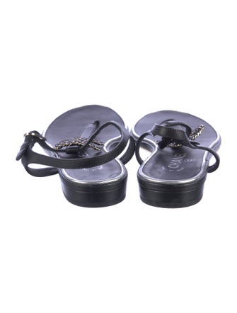 Chanel Interlocking CC Logo Leather T-Strap Sandals