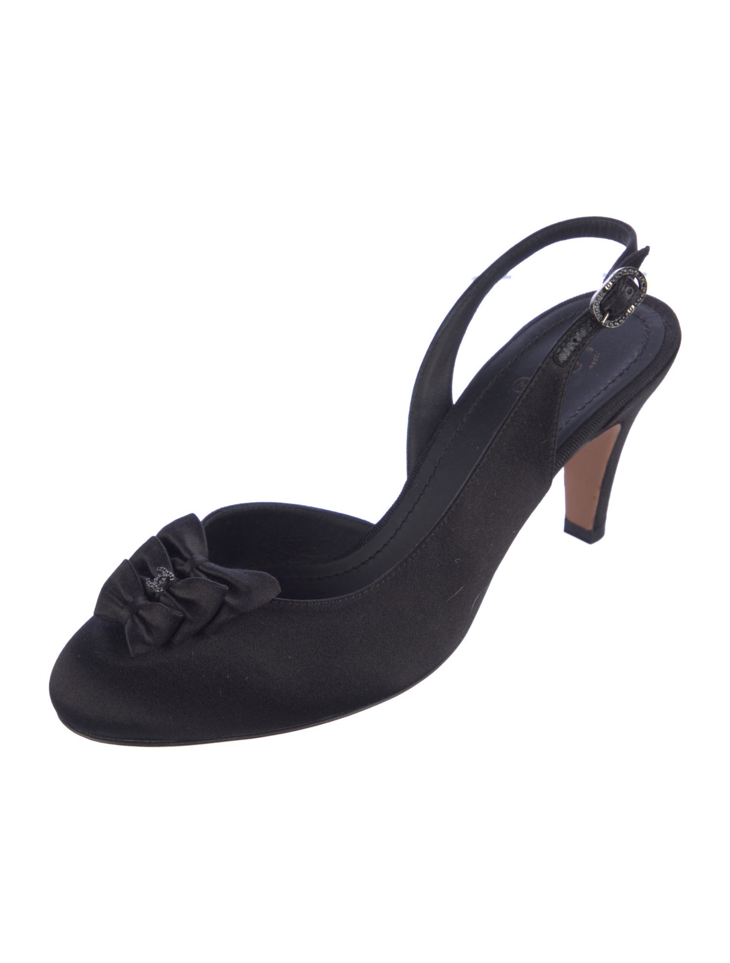 Chanel Interlocking CC Logo Satin Slingback Pumps