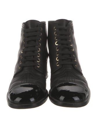 Chanel Interlocking CC Logo Leather Combat Boots