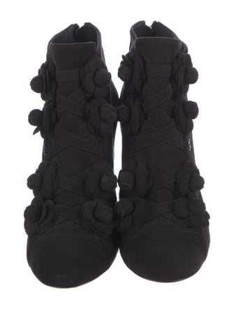 Chanel Interlocking CC Logo Suede Lace-Up Boots
