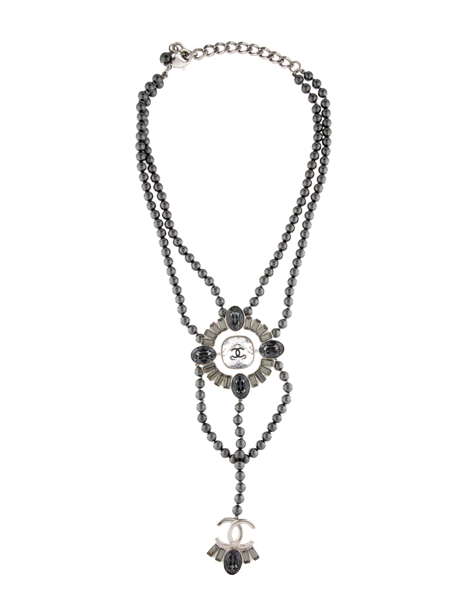 Chanel Faux Pearl & Strass Double Strand Lavalier Necklace