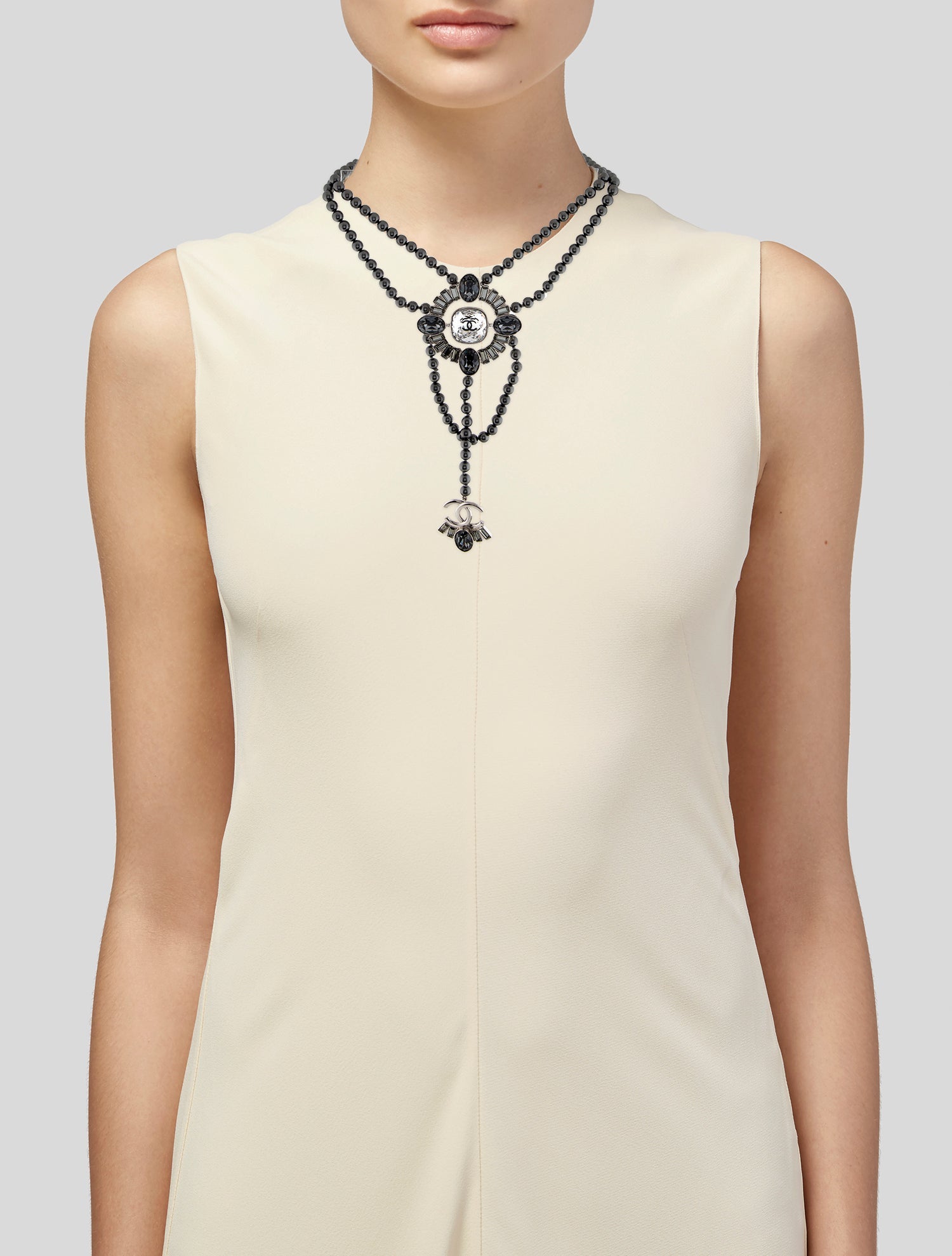 Chanel Faux Pearl & Strass Double Strand Lavalier Necklace