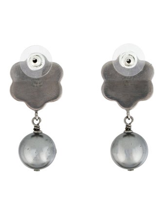 Chanel Faux Pearl CC Flower Drop Earrings