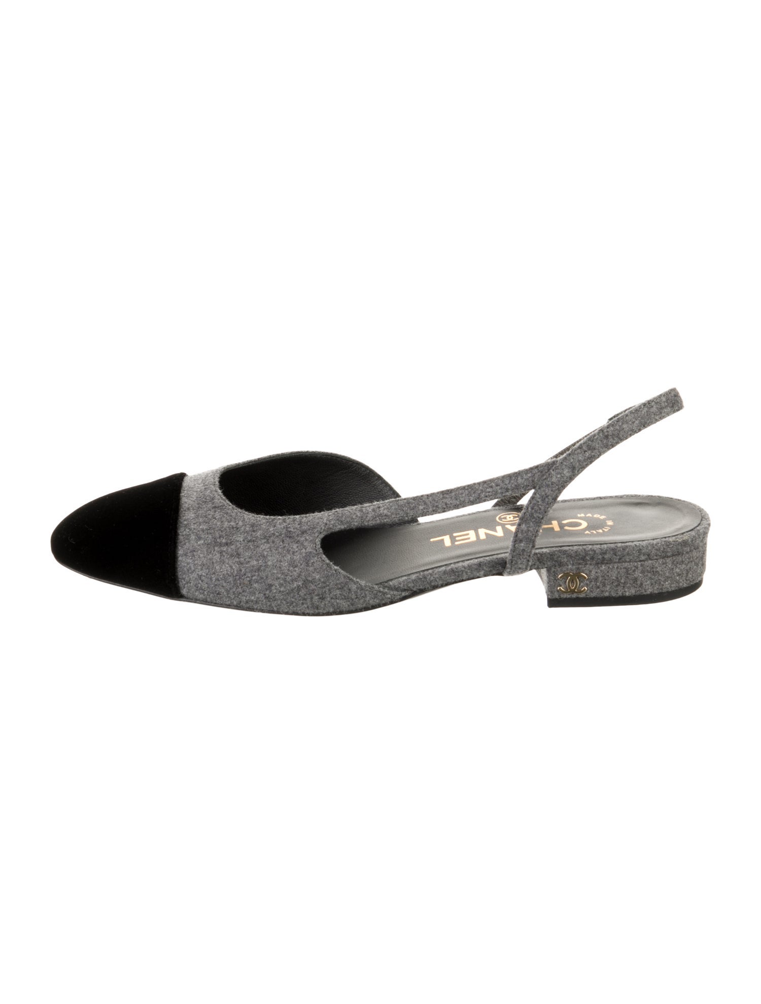 Chanel Interlocking CC Logo Wool Slingback Flats