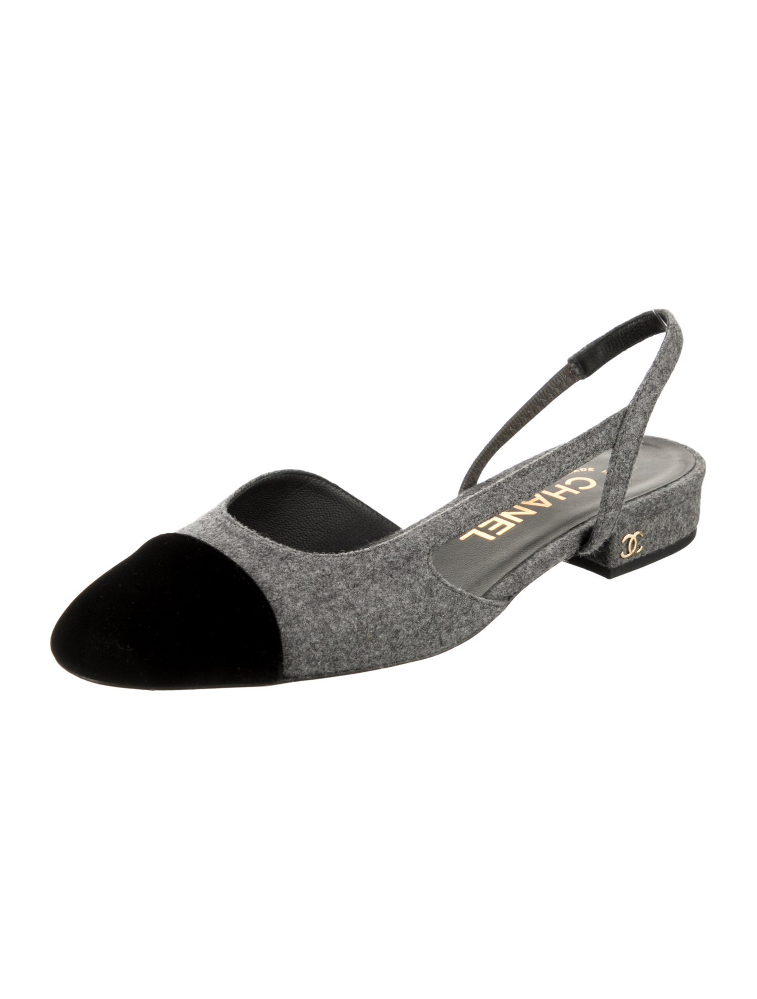 Chanel Interlocking CC Logo Wool Slingback Flats