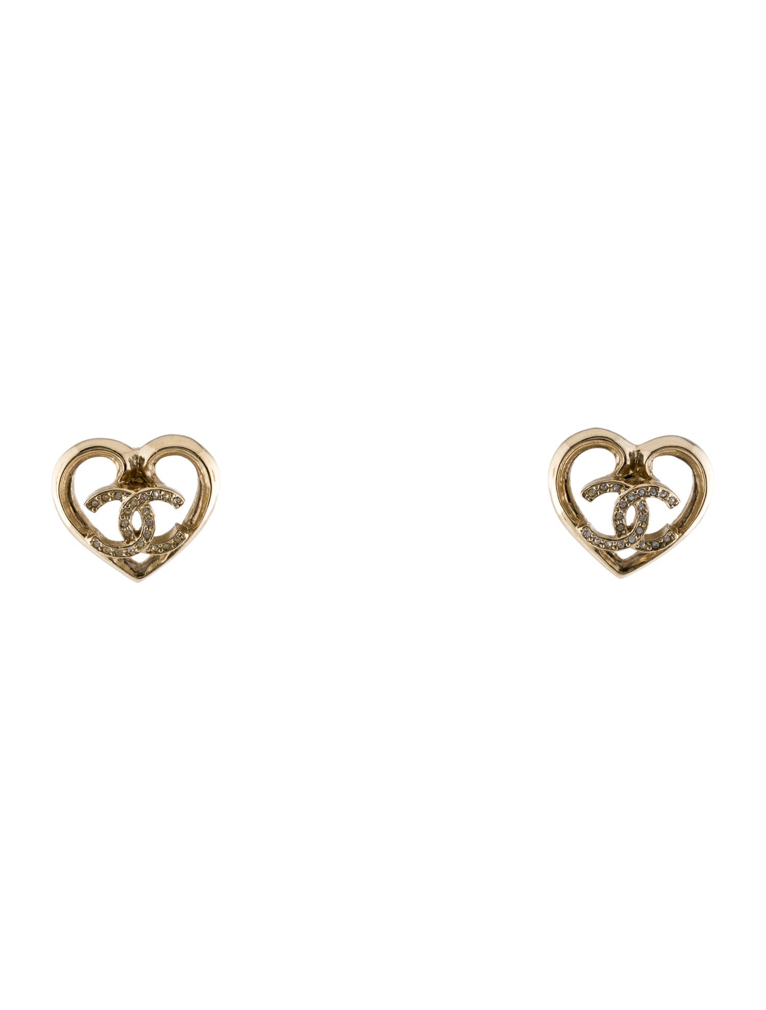 Chanel 2023 Strass Heart CC Stud Earrings