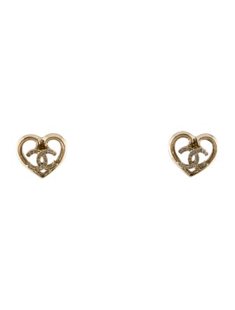 Chanel 2023 Strass Heart CC Stud Earrings