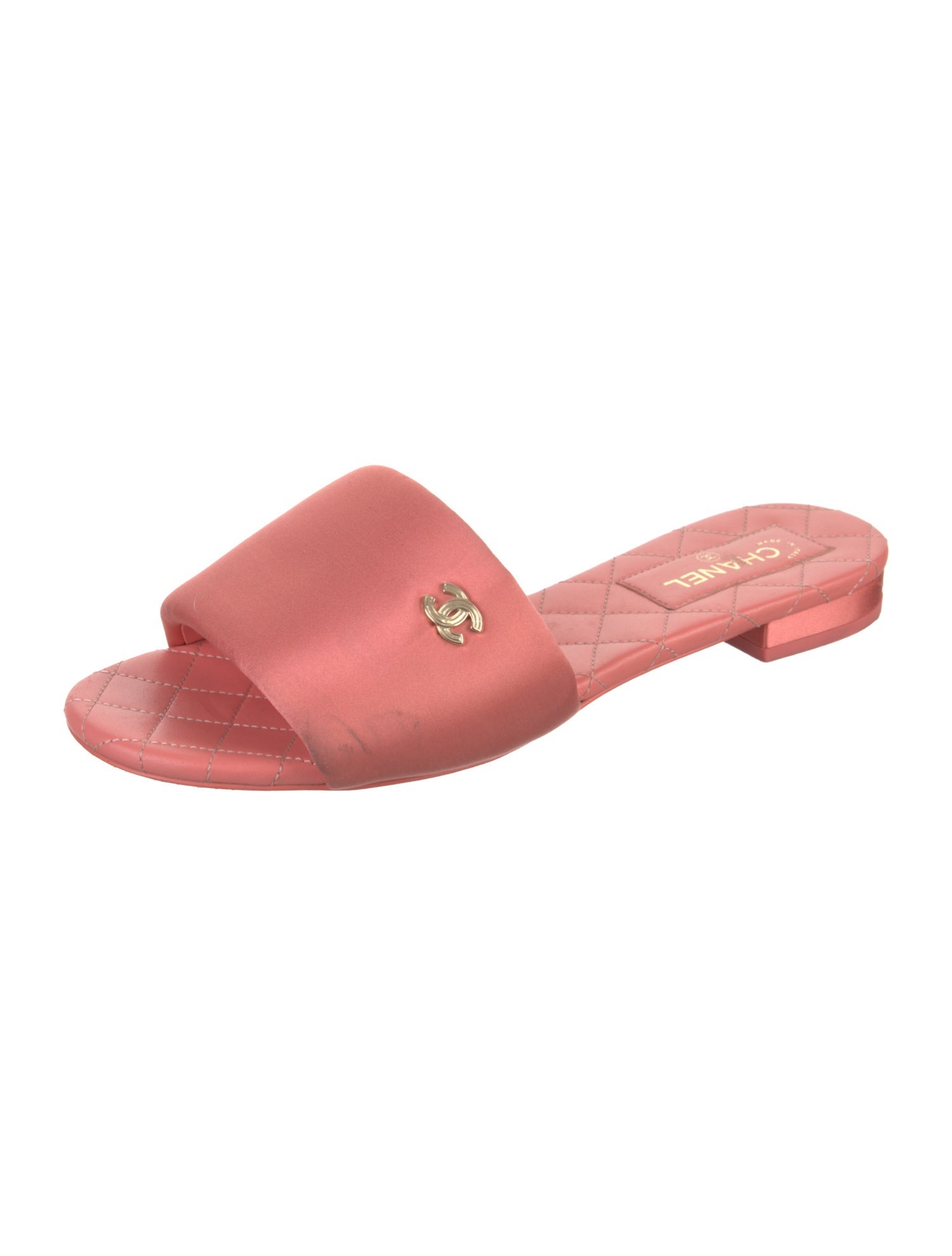 Chanel Interlocking CC Logo Satin Slides
