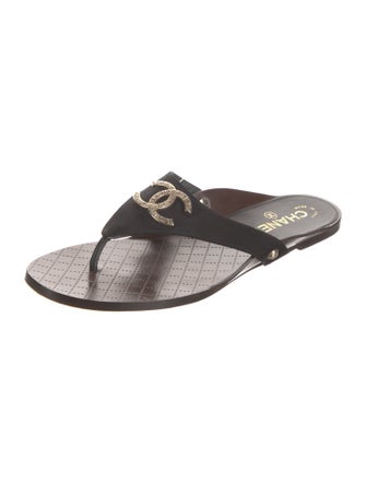 Chanel Interlocking CC Logo Canvas Flip Flops