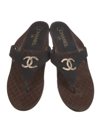 Chanel Interlocking CC Logo Canvas Flip Flops