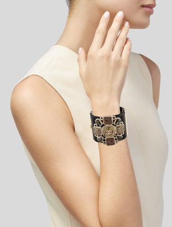 Chanel Strass & Resin CC Hinged Cuff Bracelet