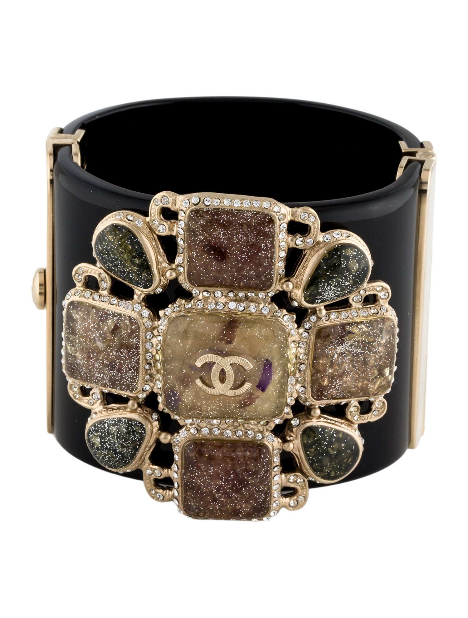 Chanel Strass & Resin CC Hinged Cuff Bracelet