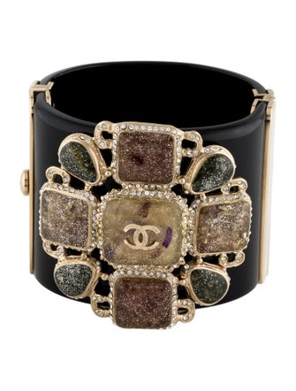 Chanel Strass & Resin CC Hinged Cuff Bracelet
