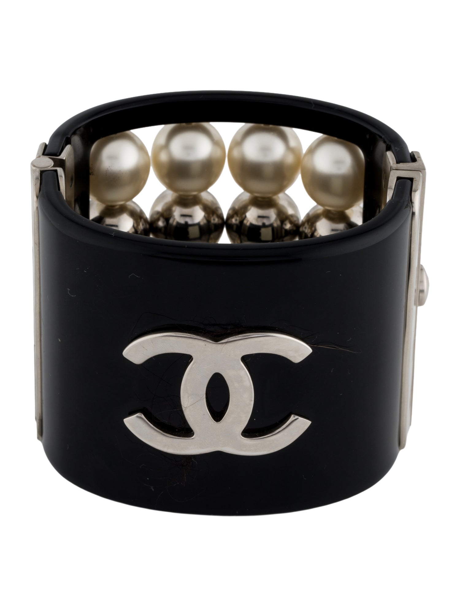 Chanel Faux Pearl & Resin CC Cuff Bracelet
