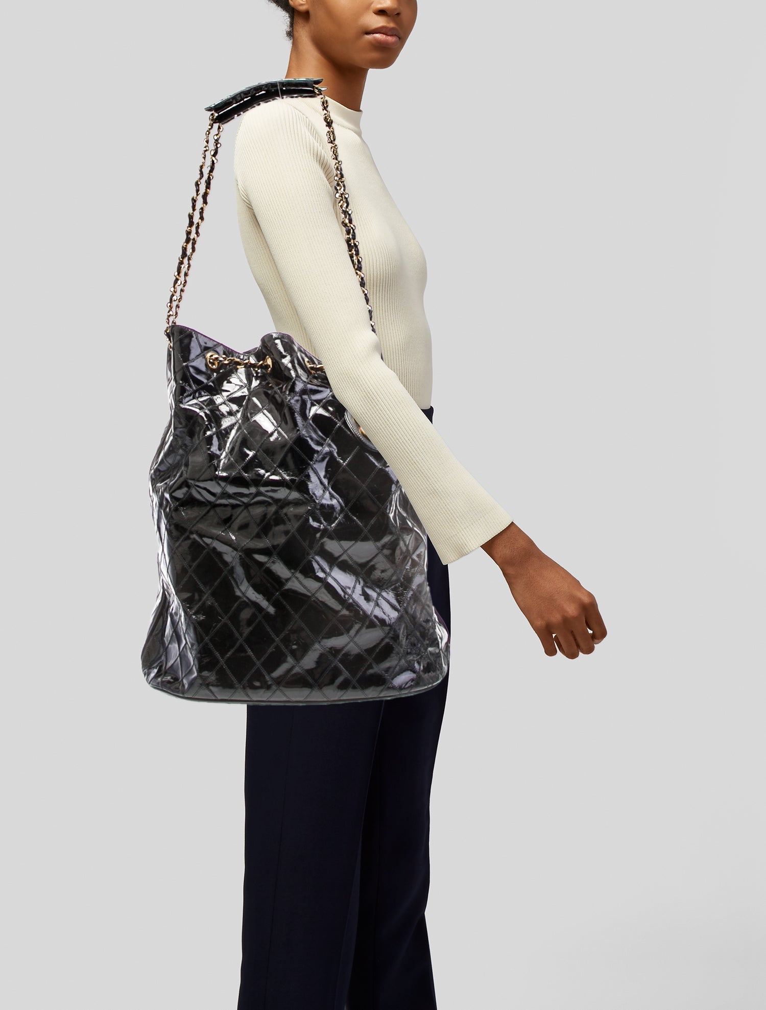 Chanel XL Quilted Patent Bucket Bag