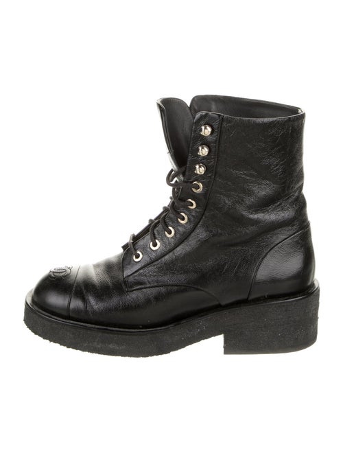 Chanel Interlocking CC Logo Calfskin Combat Boots