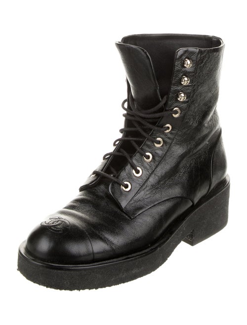 Chanel Interlocking CC Logo Calfskin Combat Boots