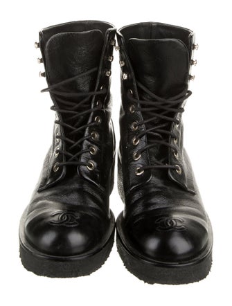 Chanel Interlocking CC Logo Calfskin Combat Boots