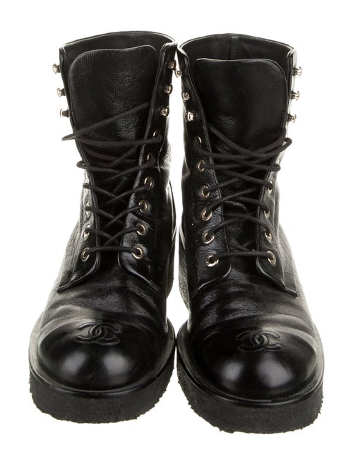 Chanel Interlocking CC Logo Calfskin Combat Boots