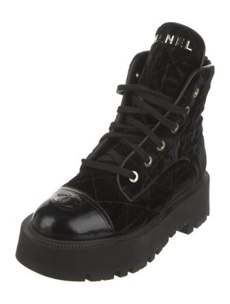 Chanel Interlocking CC Logo Suede Combat Boots