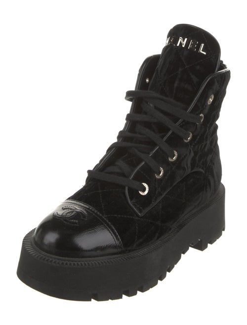 Chanel Interlocking CC Logo Suede Combat Boots