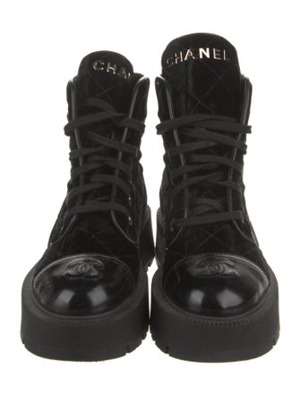 Chanel Interlocking CC Logo Suede Combat Boots