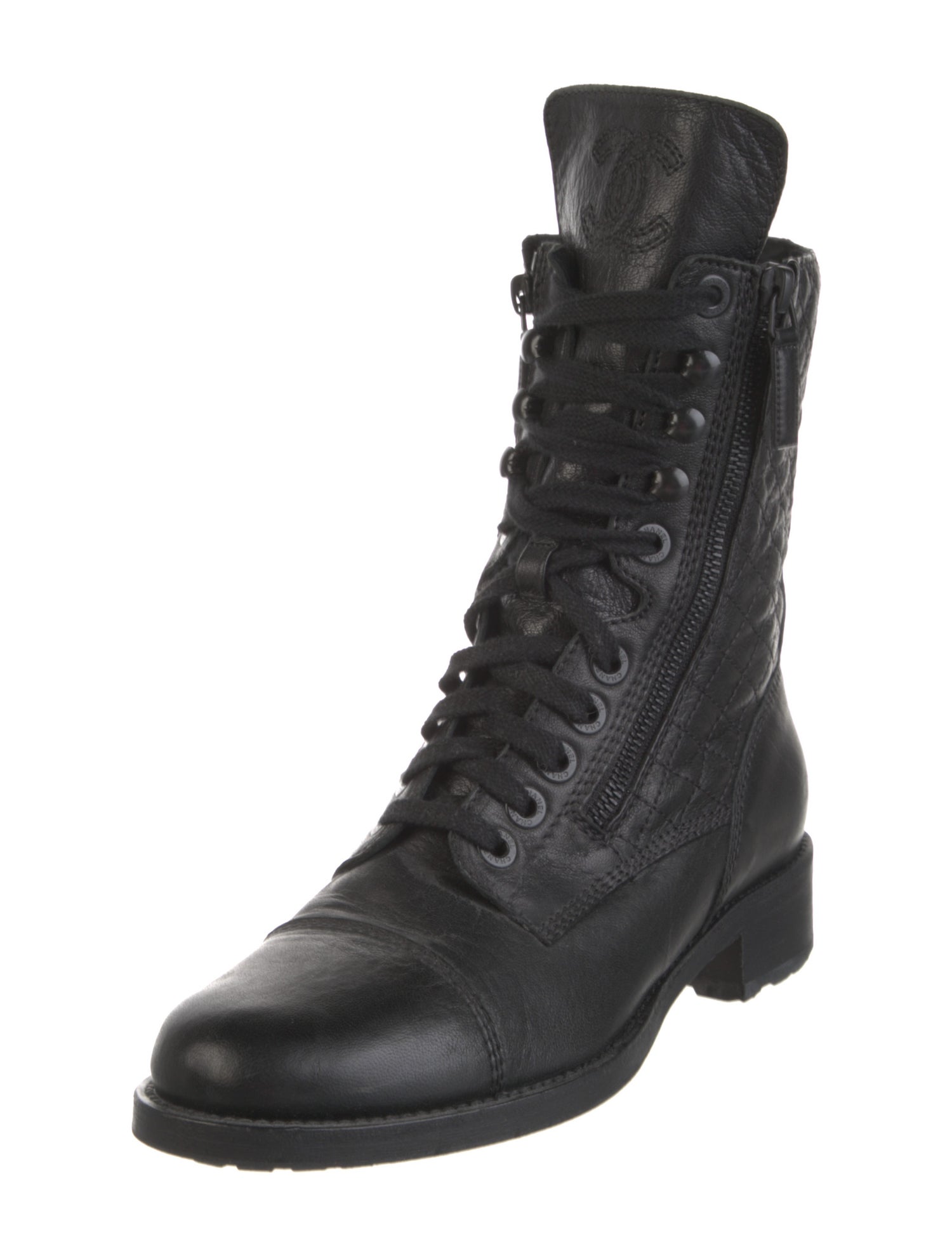 Chanel Interlocking CC Logo Leather Combat Boots