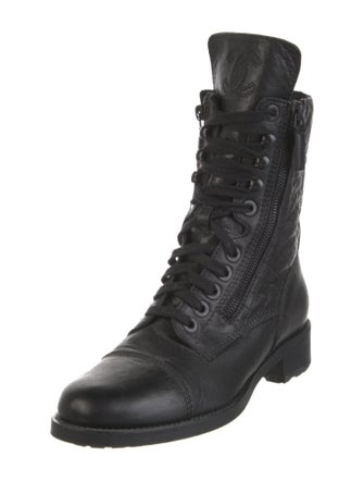 Chanel Interlocking CC Logo Leather Combat Boots